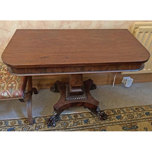 5011 - 19TH CENTURY MAHOGANY SIDE TABLE WITH CLAW FEET & LATER RENOVATIONS.  72 CM TALL