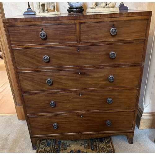 5017 - 19TH CENTURY MAHOGANY CHEST OF 2 SHORT OVER 4 LONG DRAWERS ON BRACKET SUPPORTS.  126 CM TALL X 107 C... 