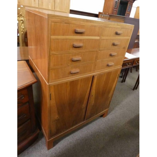 5040 - ARTS & CRAFTS STYLE CABINET WITH 8 SHORT DRAWERS OVER 2 DOORS WITH SHELVED INTERIOR . LENGTH 82 CMS