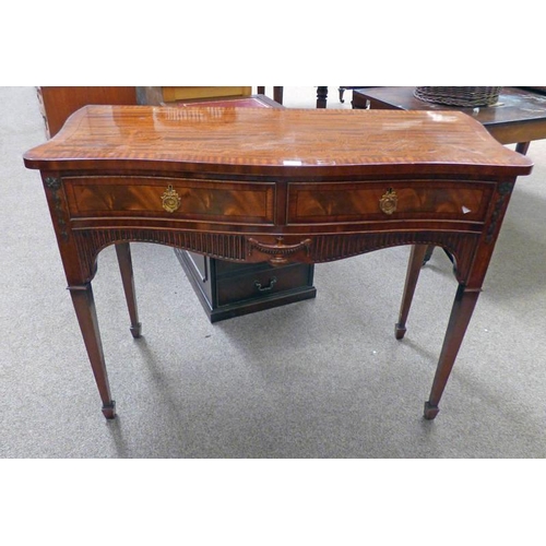 5054 - 19TH CENTURY STYLE MAHOGANY SIDE TABLE WITH SHAPED TOP & 2 DRAWERS ON SQUARE TAPERED SUPPORTS, LENGT... 