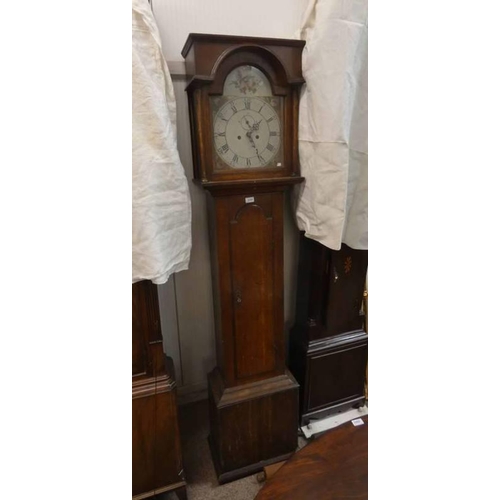 5055 - 19TH CENTURY OAK LONG CASE CLOCK WITH PAINTED DIAL