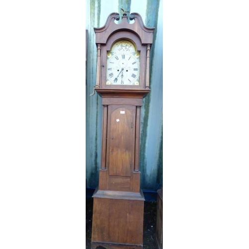 5061 - 19TH CENTURY OAK LONG CASE CLOCK WITH PAINTED DIAL MARKED 'C RENNIE, CAMPBELLTOWN'
