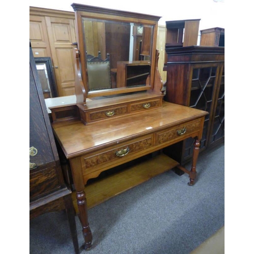 5108 - LATE 19TH CENTURY WALNUT DRESSING TABLE WITH MIRROR & 2 FRIEZE DRAWERS OVER 2 DRAWERS ON TURNED SUPP... 