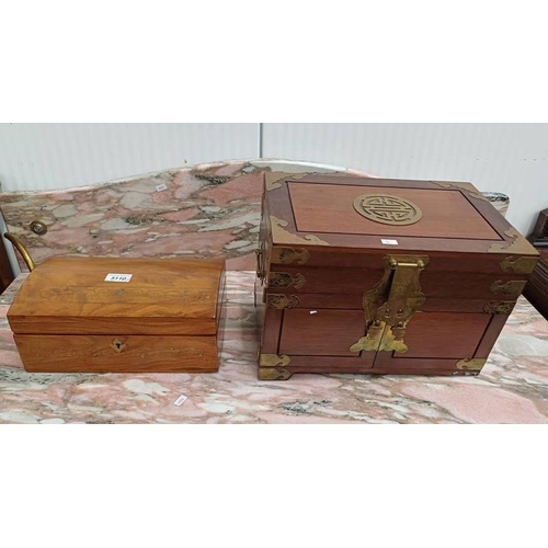 5110 - EASTERN BRASS BOUND JEWELLERY BOX & BRASS INLAID DOME TOP BOX