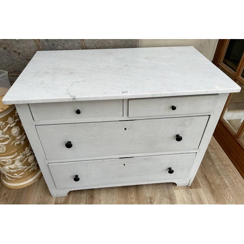 5113 - MARBLE TOPPED PAINTED CHEST OF 2 SHORT OVER 2 LONG DRAWERS
