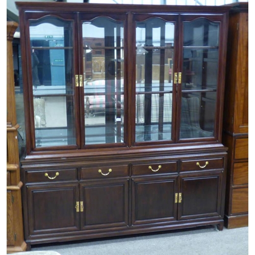 5116 - ORIENTAL HARDWOOD DISPLAY CABINET WITH 4 GLAZED PANEL DOORS OVER BASE WITH 4 DRAWERS OVER 4 PANEL DO... 