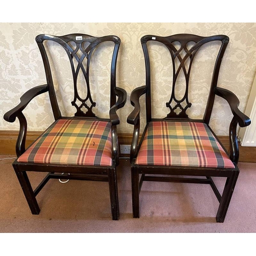 5119 - PAIR OF 19TH CENTURY STYLE MAHOGANY OPEN ARMCHAIRS ON SQUARE SUPPORTS