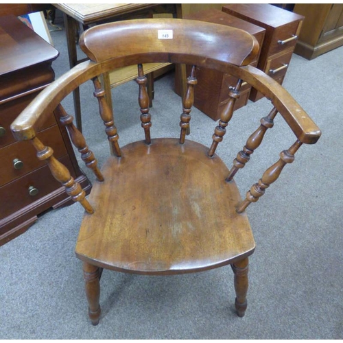 5129 - EARLY 20TH CENTURY MAHOGANY CAPTAINS ARMCHAIR ON TURNED SUPPORTS