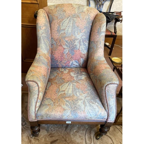 5149 - 19TH CENTURY MAHOGANY FRAMED ARMCHAIR ON TURNED SUPPORTS
