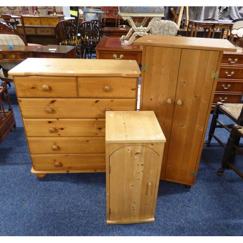 5154 - PINE CHEST OF 2 SHORT OVER 4 LONG DRAWERS & 2 PINE CABINETS