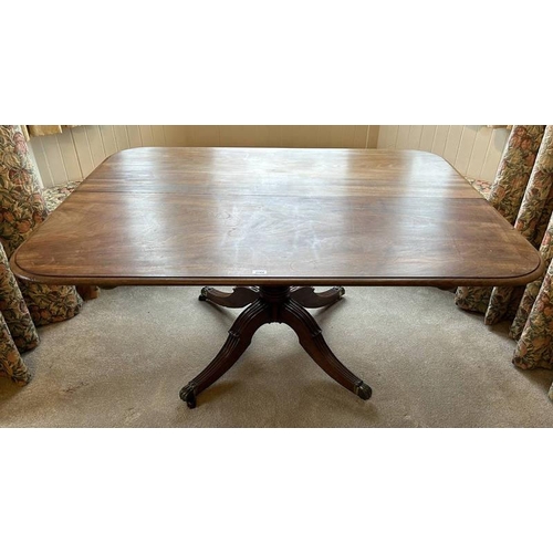 5164 - 19TH CENTURY MAHOGANY BREAKFAST TABLE WITH CENTRE COLUMN & SPREADING SUPPORTS (DISTRESSED CONDITION)... 