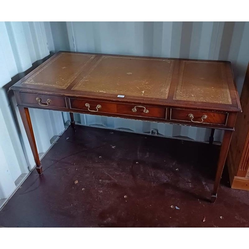 5277 - 20TH CENTURY MAHOGANY DESK WITH LEATHER INSET TOP & 3 FRIEZE DRAWERS ON SQUARE TAPERED SUPPORTS - 78... 