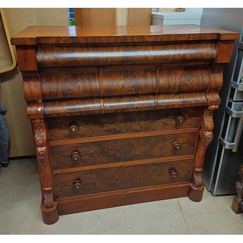 5379 - 19TH CENTURY MAHOGANY OGEE CHEST, 3 DEEP OVER 3 LONG DRAWERS WITH SINGLE DRAWER ABOVE ON PLINTH BASE... 