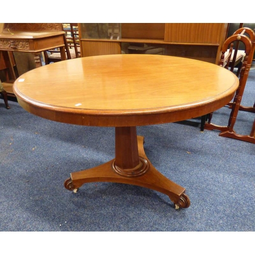 5517 - 19TH CENTURY MAHOGANY CIRCULAR BREAKFAST TABLE ON CENTRE PEDESTAL WITH 3 SPREADING SUPPORTS