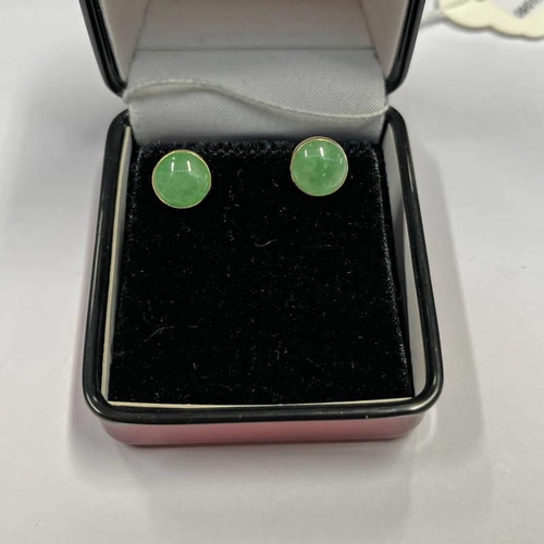 691 - PAIR OF 14K GOLD GREEN HARDSTONE EARSTUDS