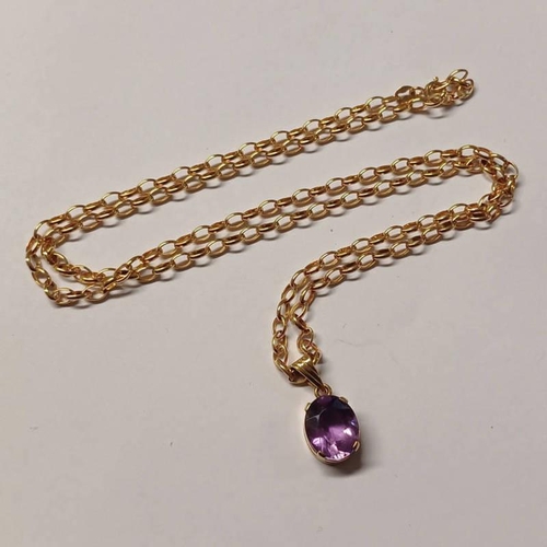 84 - 14CT GOLD AMETHYST SET PENDANT ON A 9CT GOLD CHAIN - 4.1G TOTAL