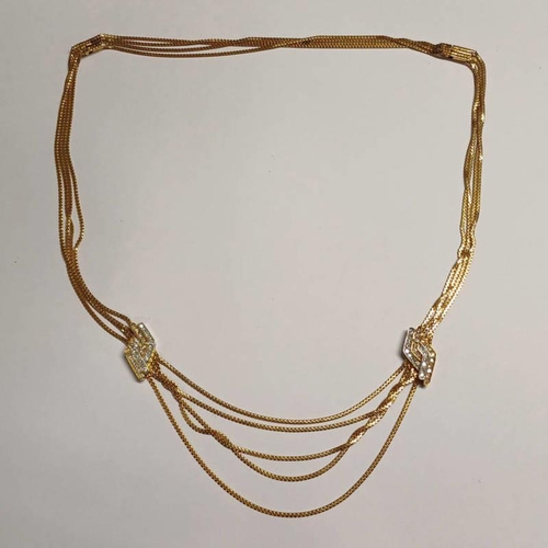 87 - 14K GOLD-STRAND CHAIN NECKLACE WITH DIAMOND SET LINK PANELS - 5.5 CM LONG, 22.2 G