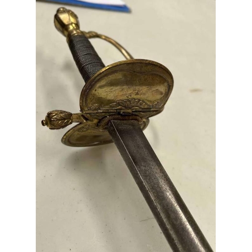 1126 - 1796 PATTERN INFANTRY OFFICER'S SWORD WITH 80.4CM LONG SINGLE EDGE BLACK, CHARACTERISTIC GILT HILT W... 