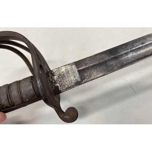 1180 - VICTORIAN ROYAL ARTILLERY OFFICERS SWORD BY HAWKES & CO LONDON WITH 88.5CM LONG SINGLE EDGE STEEL BL... 