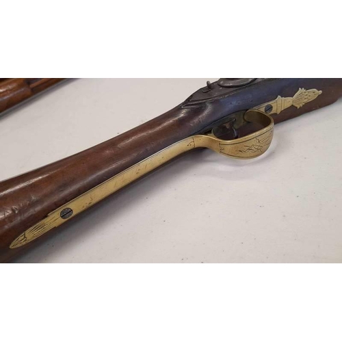 1222 - BRASS BARRELLED FLINTLOCK BLUNDERBUSS BY MORTIMER, 13.75'' BARREL, FLARED MUZZLE, ENGRAVED H W MORTI... 