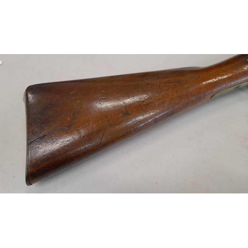 1234 - FLINTLOCK BLUNDERBUSS BY NOCK WITH A 31.5CM LONG BRASS BARREL MARKED 'SAFE WILKES LONDON', LOCK SIGN... 