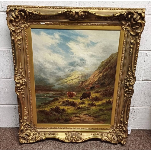 1009 - H D HILLIER-PARKER,   NEAR KILLIN, PERTHSHIRE  SIGNED & LABEL TO REVERSE,  GILT FRAMED OIL PAINTING,... 