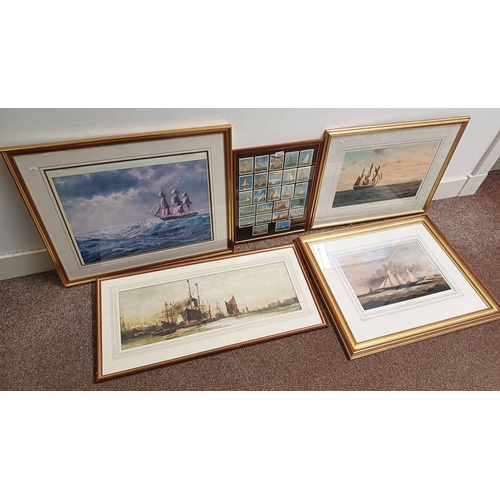 1013 - SELECTION OF FRAMED PICTURES OF SAILING SHIPS, FRAMED CIGARETTE CARDS, ETC