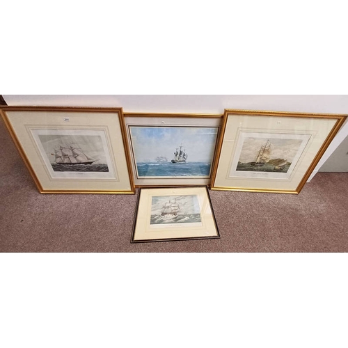 1016 - 2 GILT FRAMED ENGRAVINGS OF CLIPPER SHIP MIRAGE 40 X 52 CM & SIR DAVID SCOTT, & 2 OTHER FRAMED PICTU... 