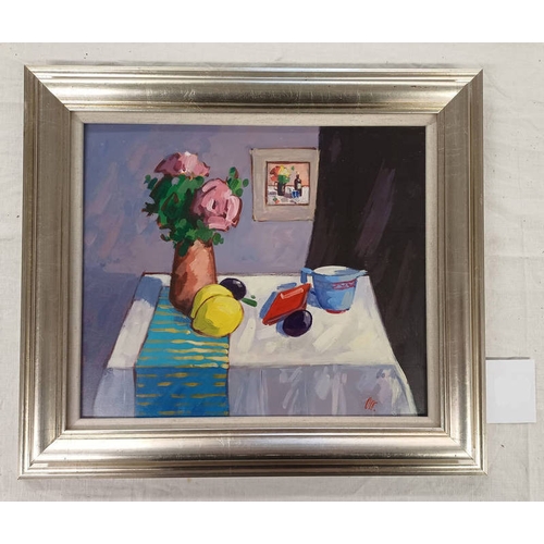 1023 - JAMES ORR - (ARR),   FRUIT & FLOWERS,  SIGNED, LABEL TO REVERSE,  FRAMED OIL ON BOARD,  28 X 33 CM