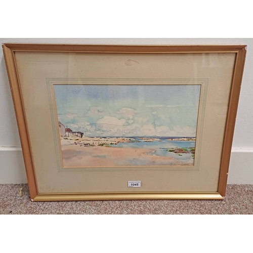 1045 - W ARTHUR CARRICK,  'COASTAL SCENE',  SIGNED,  FRAMED WATERCOLOUR,  24.5 CM X 38 CM