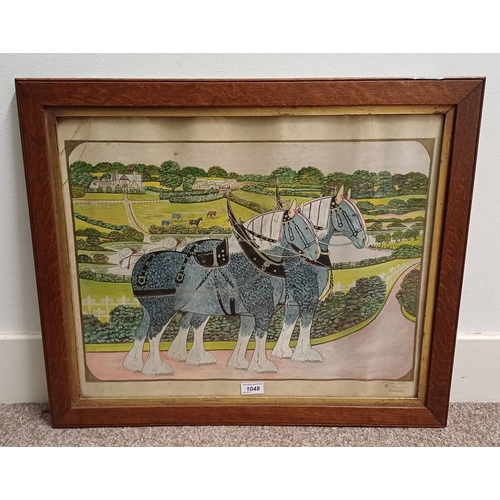 1048 - WILLIAM ROBBIE,   'PAIR CLYDESDALE HORSES',  SIGNED,  OAK FRAMED WATERCOLOUR 40CM X 55 CM