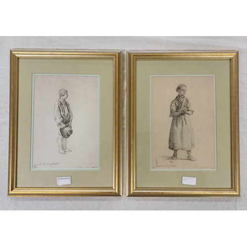 1059 - WILHELM RIEFSTAHL,  MID 19TH CENTURY GERMAN BOY & GIRL SIGNED & DATED 1863 & 1864 PAIR OF GILT FRAME... 