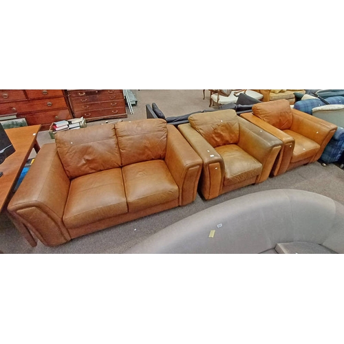 109 - TAN LEATHER 3 PIECE LIVING ROOM SUITE