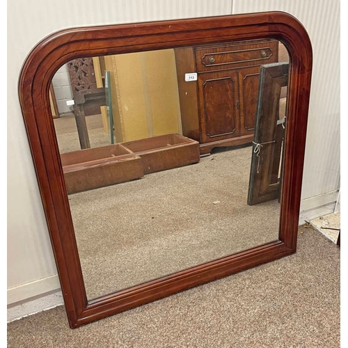 113 - MAHOGANY  FRAMED OVERMANTLE MIRROR. INNER DIMENSION 81 CM TALL X 80 CM WIDE