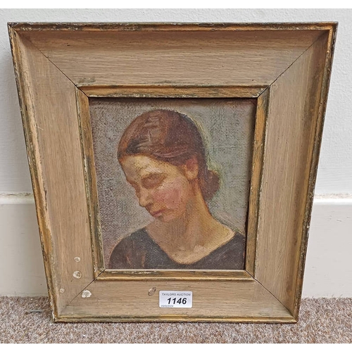 1146 - WEEPING WOMAN,  19TH CENTURY OIL ON BOARD UNSIGNED 19CM X 16 CM