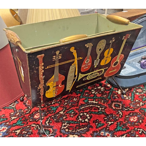 WORCESTER WARE PAINTED METAL NEWSPAPER RACK DECORATED WITH MUSICAL