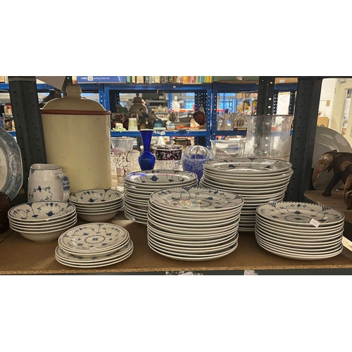 3068 - LARGE SELECTION OF JOHNSTON BROS BLUE & WHITE DINNERWARE ON 1 SHELF