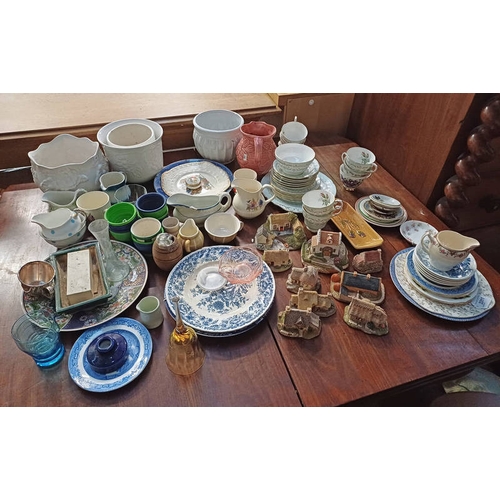 3311 - SELECTION OF VARIOUS TEAWARE, LILLIPUT LANE HOUSES, VARIOUS DINNERWARE ETC OVER 1 SHELF