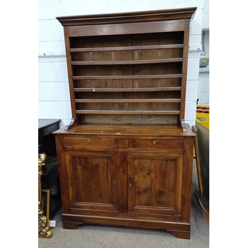 34 - 19TH CENTURY WALNUT VAISSELIER WITH SHELF BACK OVER BASE WITH 2 DRAWERS OVER 2 PANEL DOORS. 222 CM T... 