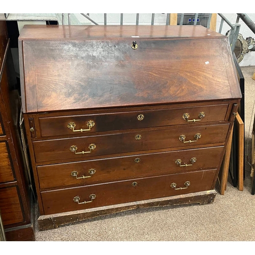 38 - 19TH CENTURY MAHOGANY BUREAU WITH FALL FRONT OVER 4 DRAWERS.  100 CM TALL X 106 CM WIDE