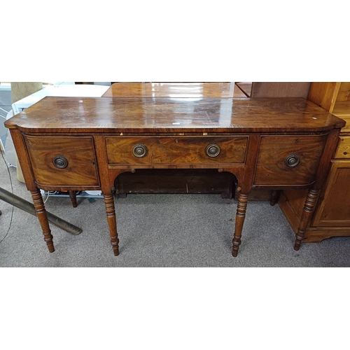 52 - 19TH CENTURY CROSSBANDED MAHOGANY SIDEBOARD WITH CENTRALLY SET SINGLE DRAWER FLANKED TO EACH SIDE BY... 