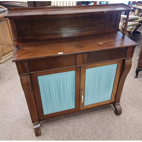 53 - 19TH CENTURY MAHOGANY CHIFFONIER WITH 2 DRAWERS OVER 2 PANEL DOORS, 117CM TALL X 106CM WIDE