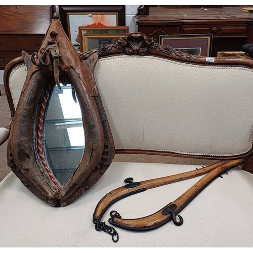 55 - BESPOKE MIRROR WITH HORSE COLLAR FRAME, INNER DIMENSIONS, 50CM TALL X 23CM WIDE