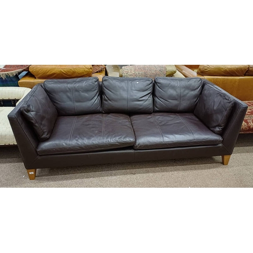 57 - IKEA BROWN LEATHER 3 SEATER SETTEE