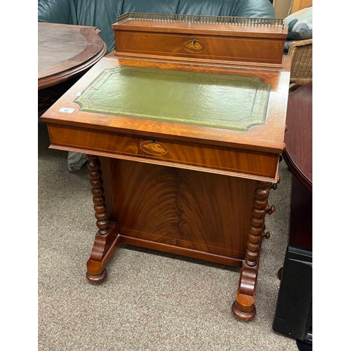 96 - 19TH CENTURY STYLE INLAID MAHOGANY DAVENPORT WITH LIFT UP WRITING SLOPE & 4 DRAWERS TO RIGHT ON BUN ... 