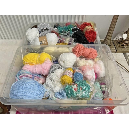 1519 - TWO PLASTIC BOXES CONTAINING VARIOUS KNITTING YARN TINSEL YARN ETC.