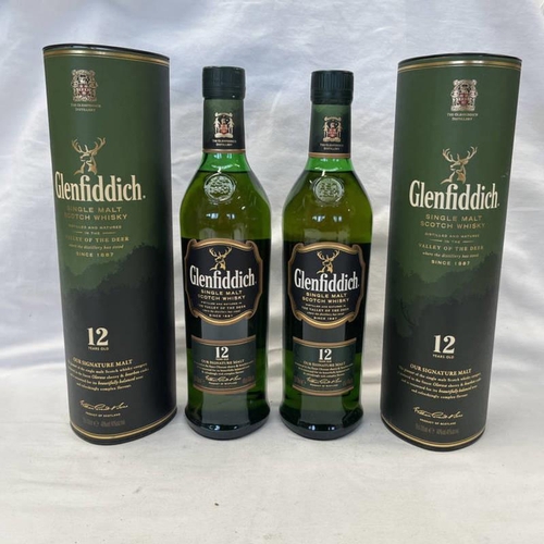 2018 - 2 BOTTLES GLENFIDDICH 12 YEAR OLD SINGLE MALT WHISKY - 70CL, 40% VOL IN TUBE