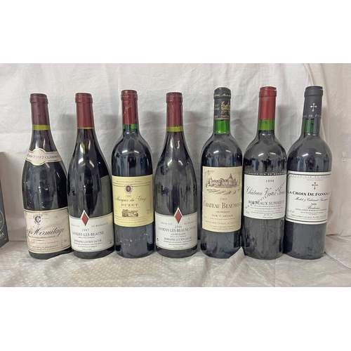 2050D - 7 BOTTLES OF RED WINE TO INCLUDE CHATEAU BEAUMONT 1989 HAUT- MEDOC, CHATEAU VIEUX GRENET 1998 BORDEA... 