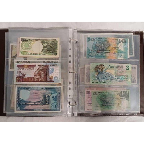 4001 - ALBUM OF VARIOUS WORLD BANKNOTES TO INCLUDE BAHAMAS, MALAYSIA, SINGAPORE, THAILAND, PHILIPPINES, NEW... 