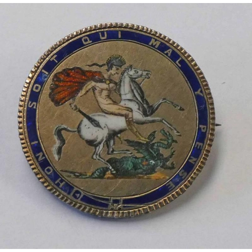 4017 - 1818 GEORGE III CROWN WITH MULTI COLOURED ENAMELLED GILDED REVERSE AND PIN FITTING